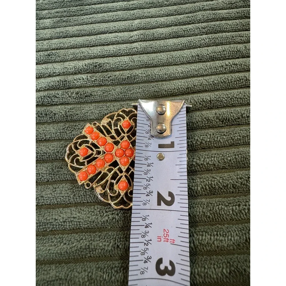 Vintage Sarah Coventry Brooch Coral Cabochons Gold Tone‎ Lattice Pin Jewelry